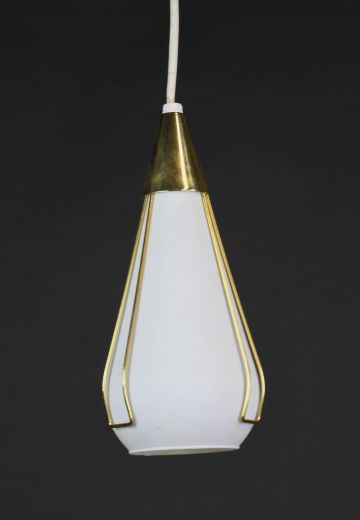 Mid Century Brass & Glass Hanging Pendant