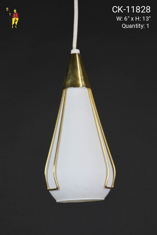 Mid Century Brass & Glass Hanging Pendant
