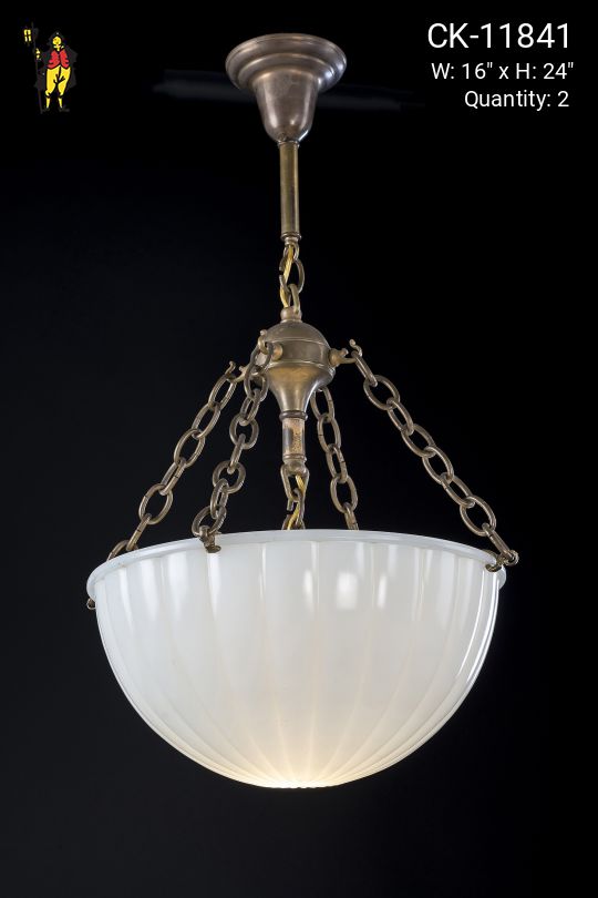 Brass & Milk Glass Inverted Bowl Pendent