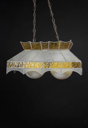 Two Light Yellow & Frosted Glass Hanging Fixture w/Globes