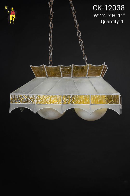 Two Light Yellow & Frosted Glass Hanging Fixture w/Globes