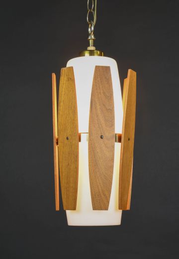 Wood & Glass Mid Century Hanging Pendant