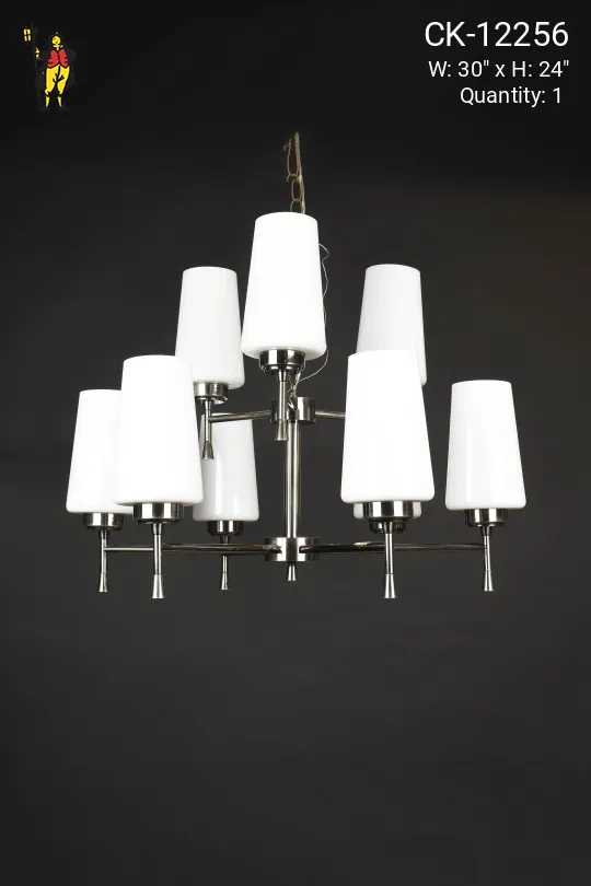 Nine Light Modern Chrome Chandelier w/Glass Shades