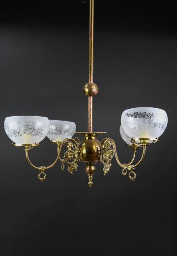 Victorian Brass Four Light Chandelier