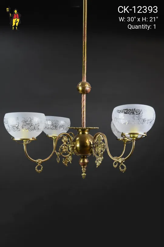 Victorian Brass Four Light Chandelier