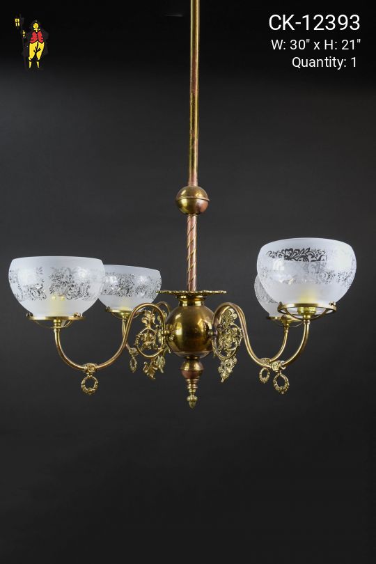 Victorian Brass Four Light Chandelier