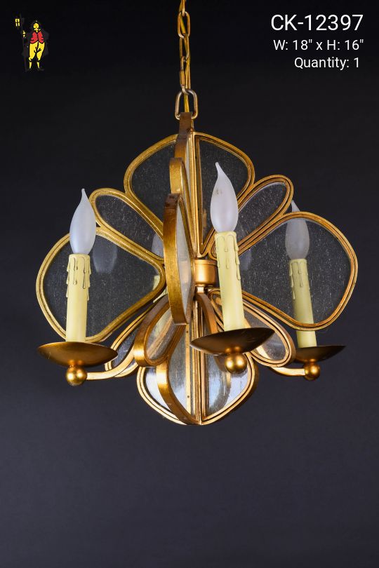 Four Light Brass & Glass Pendant