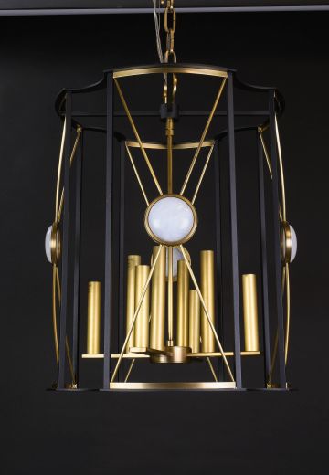 Black & Brass Eight Candle Modern Hanging Lantern