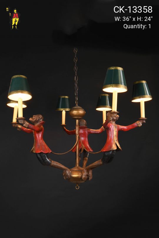 Three Monkey Six Light Wooden Chandelier