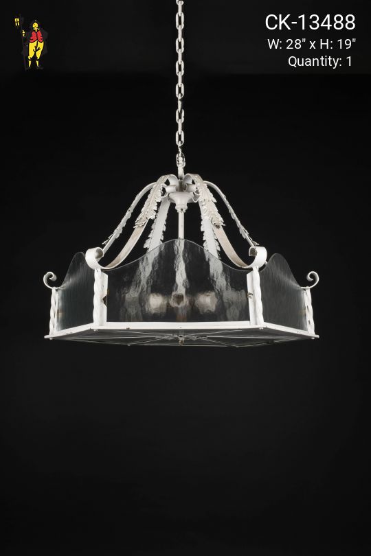 Glass Bowl White Metal Hanging Fixture