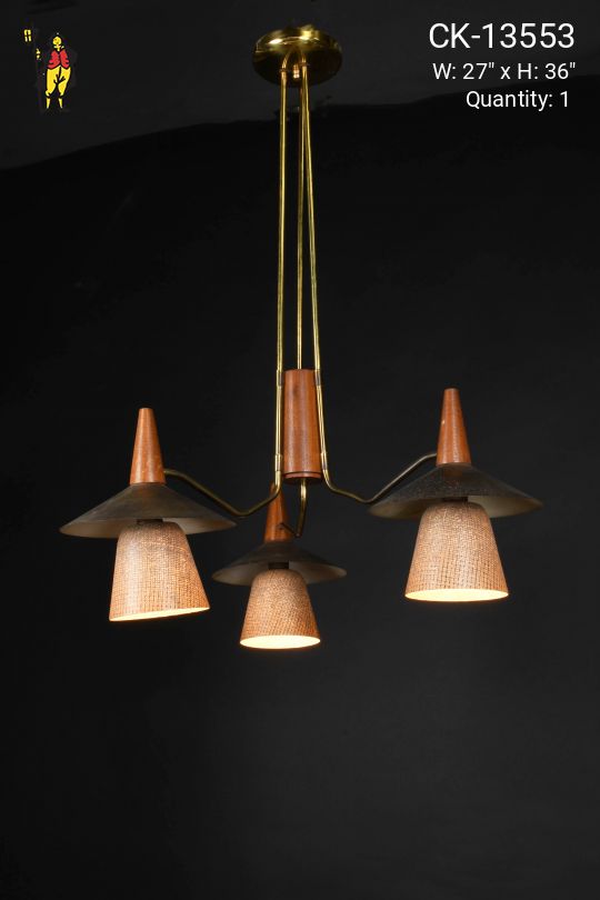 Brass & Wooden Down Light Chandelier