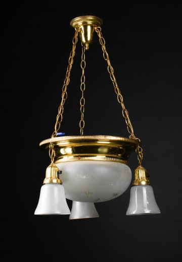 Glass Bowl & Three Light Down Light Semi Flush Hanging Fixture