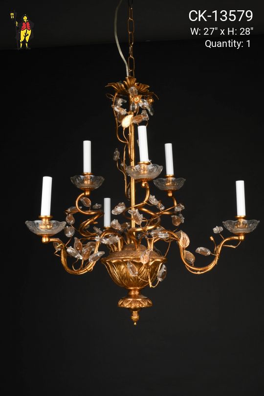 Brass & Crystal Six Light Chandelier