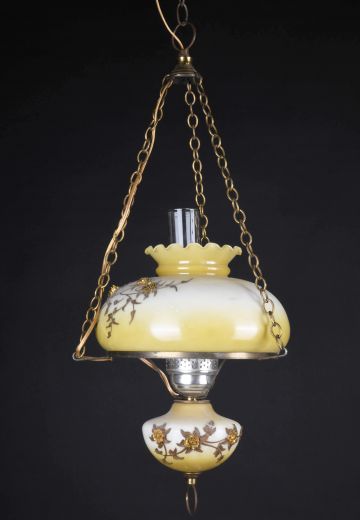Floral Painted Glass Victorian Hanging Fixture