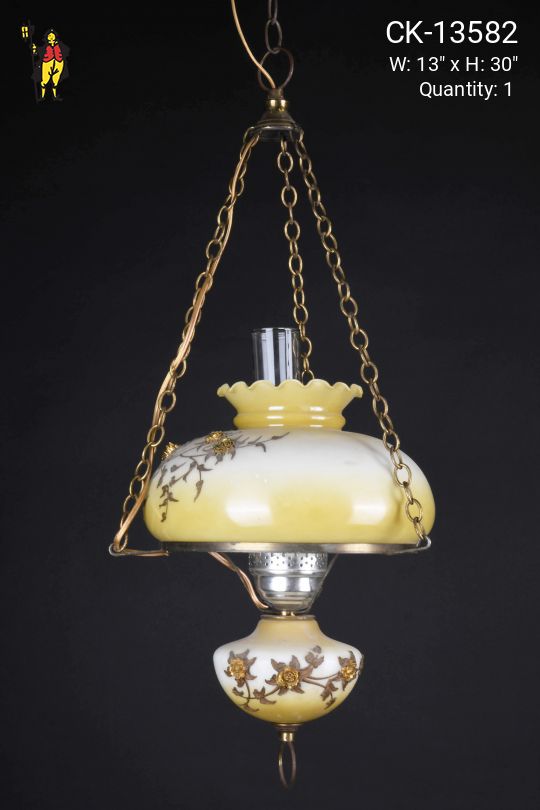 Floral Painted Glass Victorian Hanging Fixture