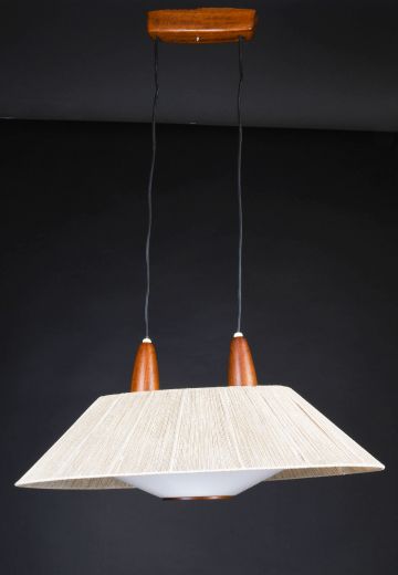 Fabric Shaded Wooden Hanging Fixture