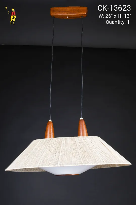 Fabric Shaded Wooden Hanging Fixture