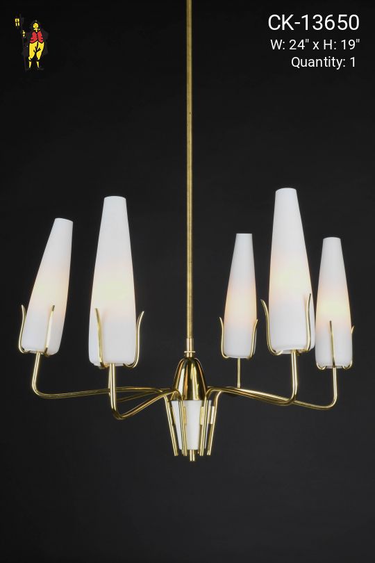 Six Light Glass & Brass Chandelier