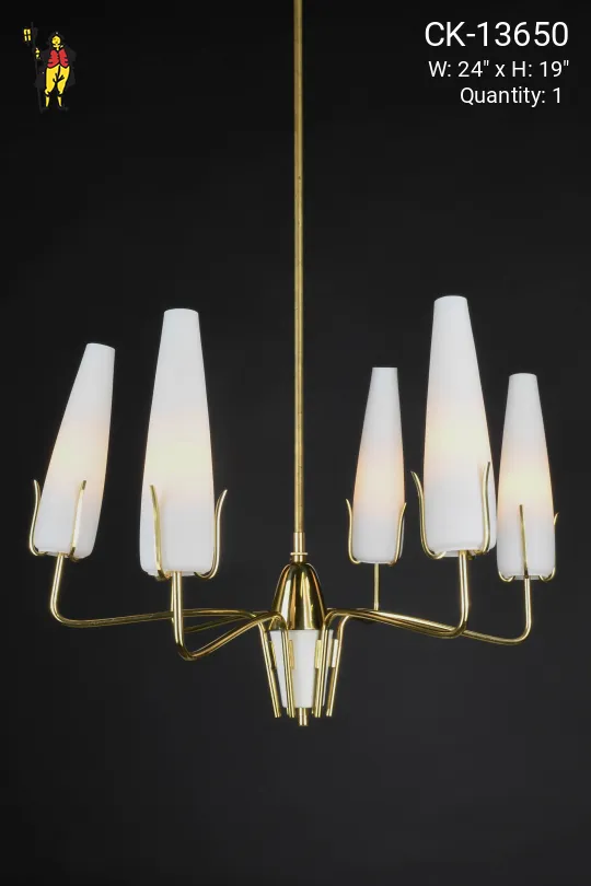 Six Light Glass & Brass Chandelier