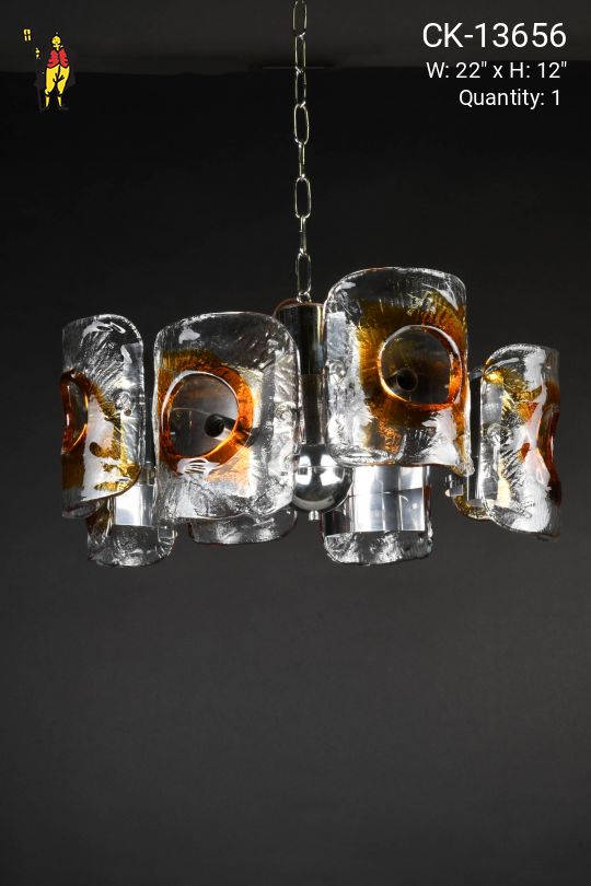 Polished Nickel & Glass Chandelier
