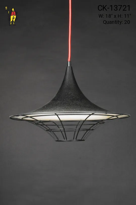 18" Black "Flying Saucer" RLM Pendant w/Black Cage & Red Wire