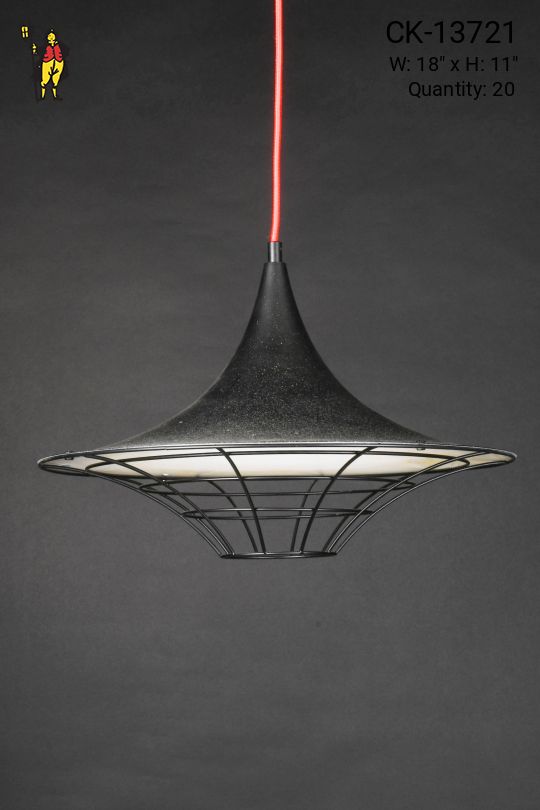 18" Black "Flying Saucer" RLM Pendant w/Black Cage & Red Wire
