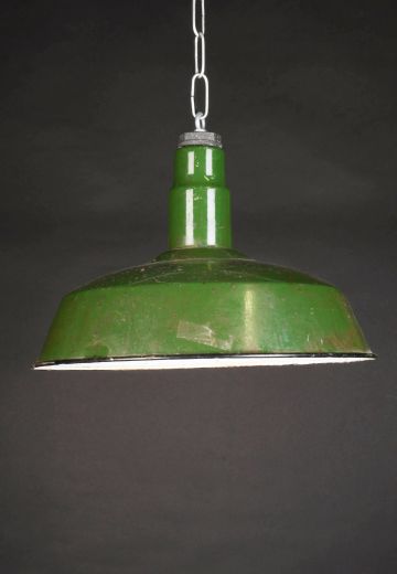 16" Vintage Porcelain Enamel Green Hanging RLM