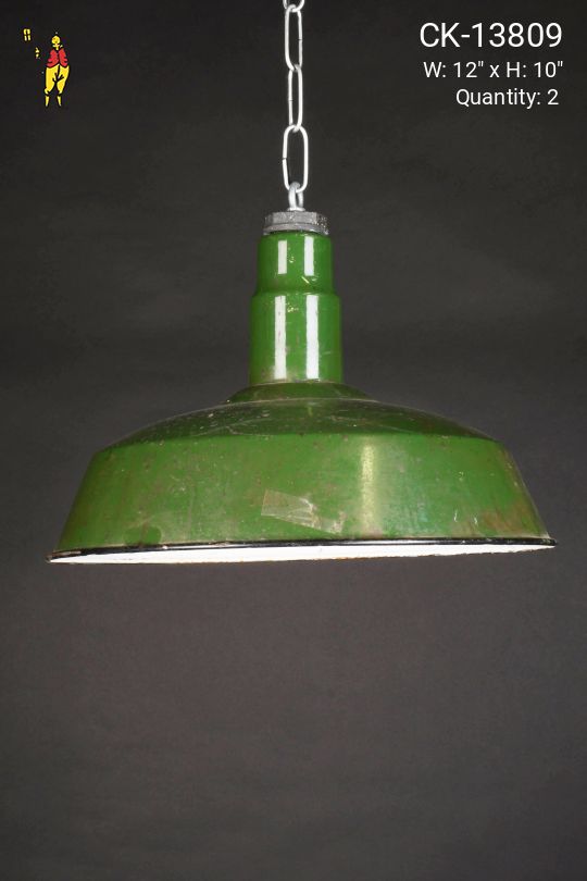 12" Vintage Porcelain Enamel Green Hanging RLM