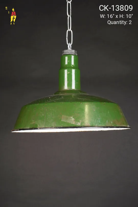 16" Vintage Porcelain Enamel Green Hanging RLM