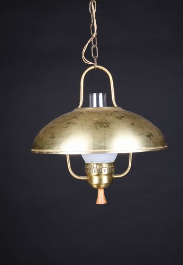 Brass Shaded Electrified Faux-Gaslight Hanging Fixture