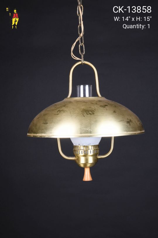 Brass Shaded Electrified Faux-Gaslight Hanging Fixture