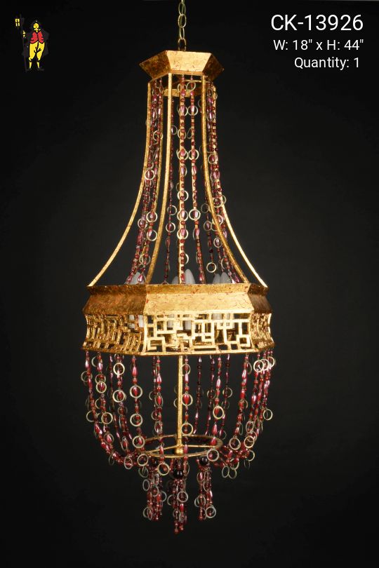 Five Light Red Beaded Chandelier