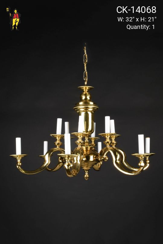 Twelve Light Polished Brass Chandelier