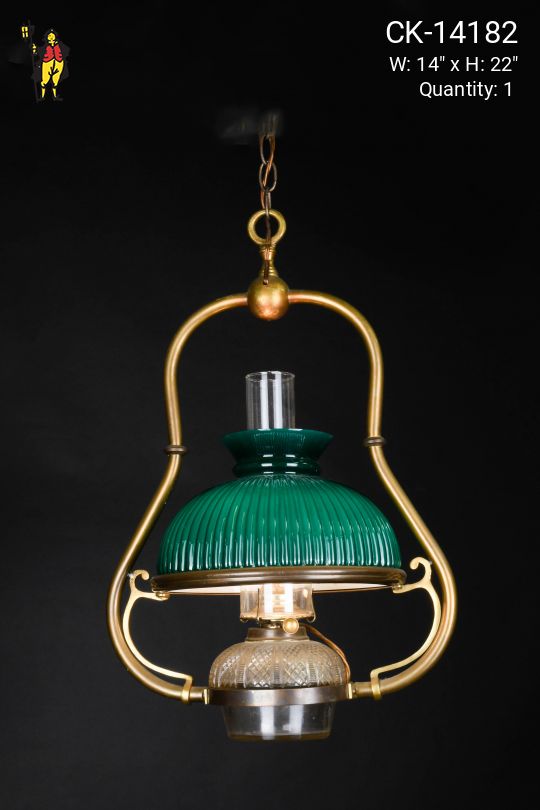 Green Student Shaded Victorian Hanging Fixture