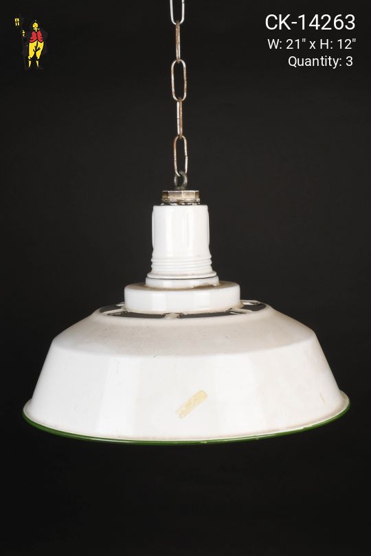 21" White Enamel Porcelain Hanging RLM w/Green Trim