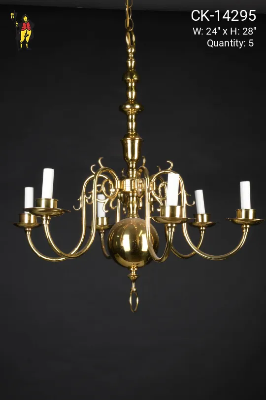 Six Light Brass Georgian Chandelier