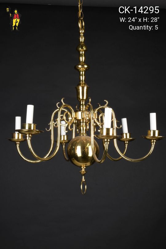 Six Light Brass Georgian Chandelier