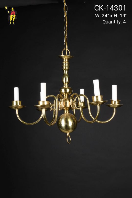 Six Light Brass Georgian Chandelier