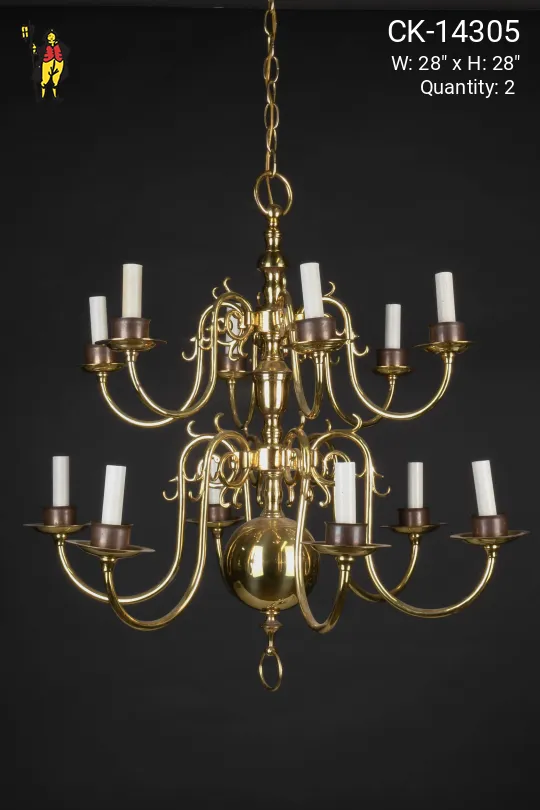 Twelve Light Two Tiered Brass Georgian Chandelier