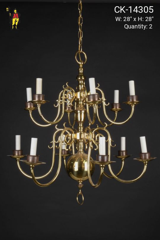 Twelve Light Two Tiered Brass Georgian Chandelier