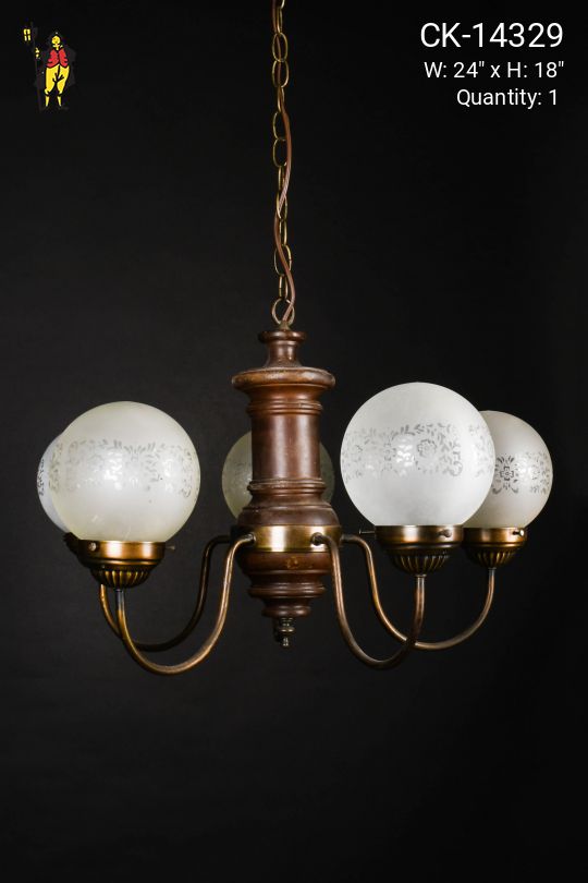 Rustic Wooden Five Light Chandelier