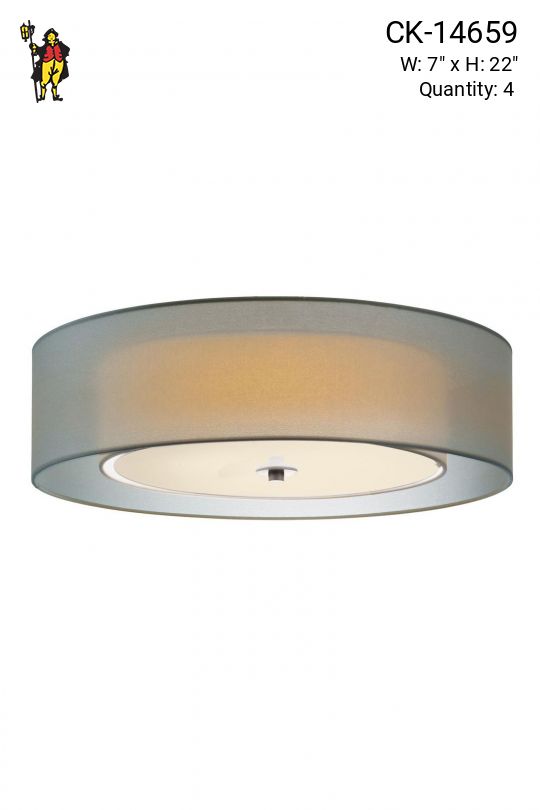 22" Gray Fabric Flush Mount Drum Shade