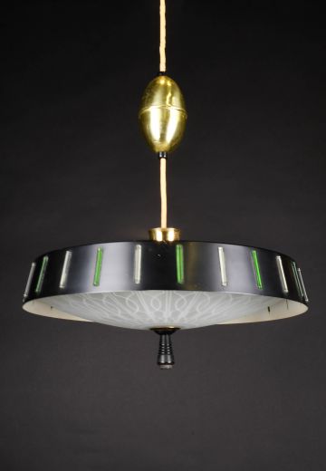 Black Metal Green & Clear Glass Pull Down Fixture