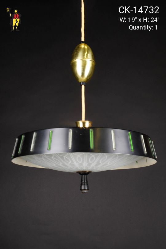 Black Metal Green & Clear Glass Pull Down Fixture
