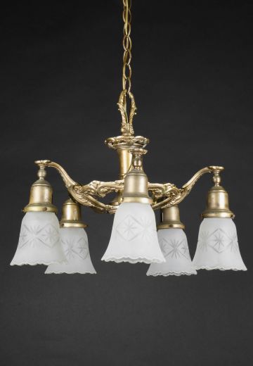 Five Light Antique Brass Pan Fixture