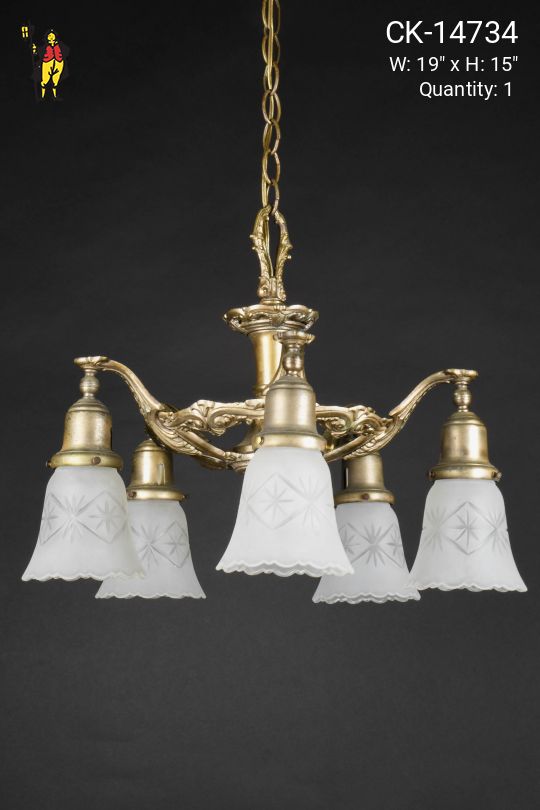 Five Light Antique Brass Pan Fixture