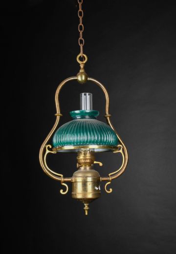 Antique Brass Green Student Shaded Hanging Pendant