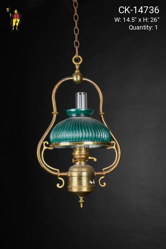 Antique Brass Green Student Shaded Hanging Pendant