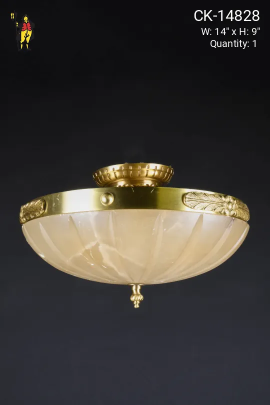 Brass & Alabaster Semi Flush Mount Fixture
