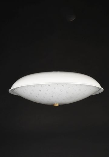 Frosted Patterned Glass Mid Century Flush Mount Fixture